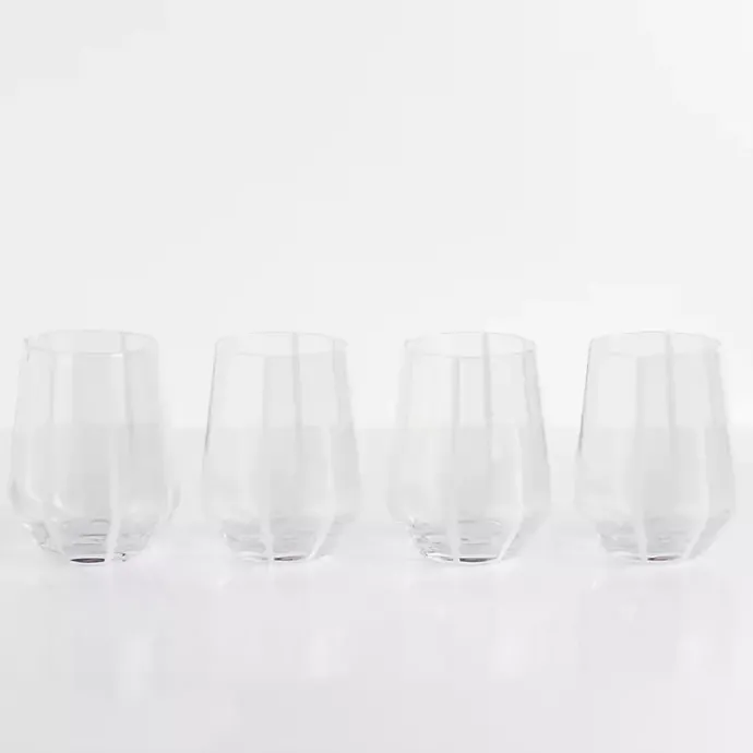 Best Kirklands Home White Striped Stemless Wine Glasses, Set of 4