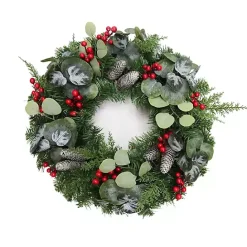New Kirklands Home White Tip Pinecone and Eucalyptus Wreath