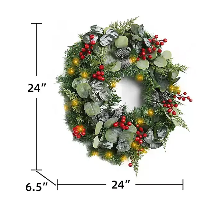 Outlet Kirklands Home White Tip Pinecone and Eucalyptus Pre-Lit Wreath
