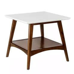 Discount Kirklands Home White Top and Pecan Wood Mid-Century Modern Table Brown