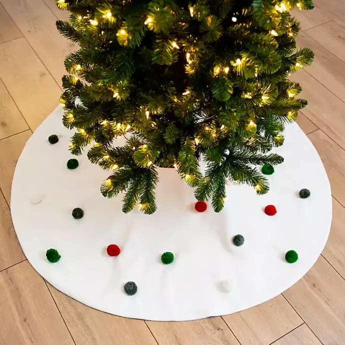 Best Kirklands Home White Tree Skirt with Holiday Pom Poms