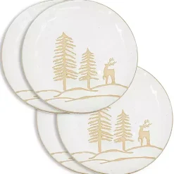 New Kirklands Home White Trees and Deer Dinner Plates, Set of 4