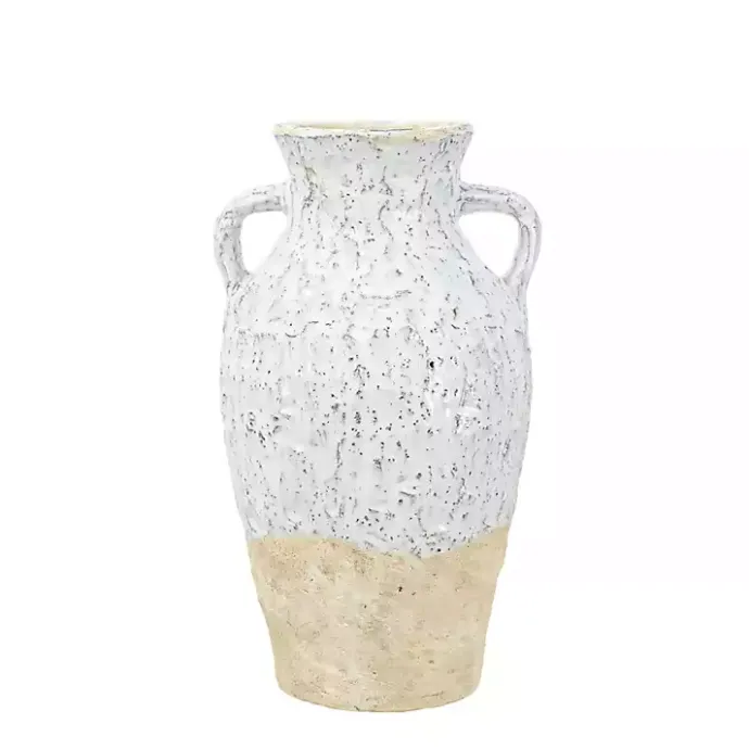 Outlet Kirklands Home White Two-Tone Ceramic Jug Vase with Handles