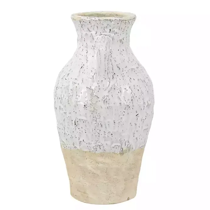 Outlet Kirklands Home White Two-Tone Ceramic Jug Vase with Handles
