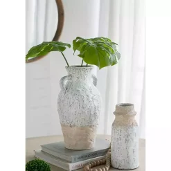Outlet Kirklands Home White Two-Tone Ceramic Jug Vase with Handles