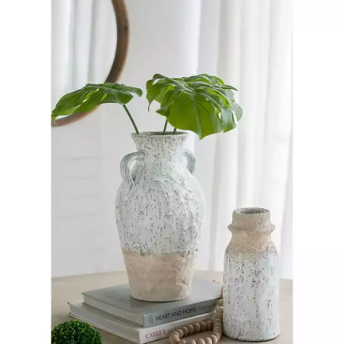 Outlet Kirklands Home White Two-Tone Ceramic Jug Vase with Handles
