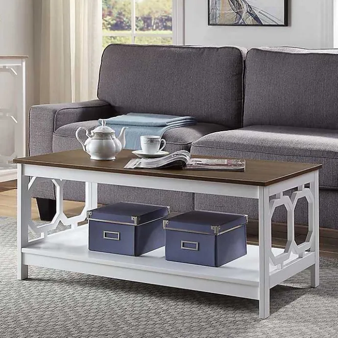 Outlet Kirklands Home White Two-Tone Geometric Sides Coffee Table