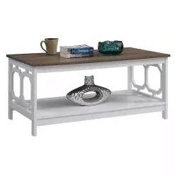 Outlet Kirklands Home White Two-Tone Geometric Sides Coffee Table