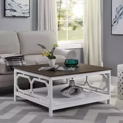 Hot Kirklands Home White Two-Tone Geometric Sides Square Coffee Table