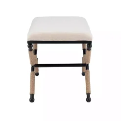 Kirklands Home White Upholstered and Wrapped Rope Metal Bench