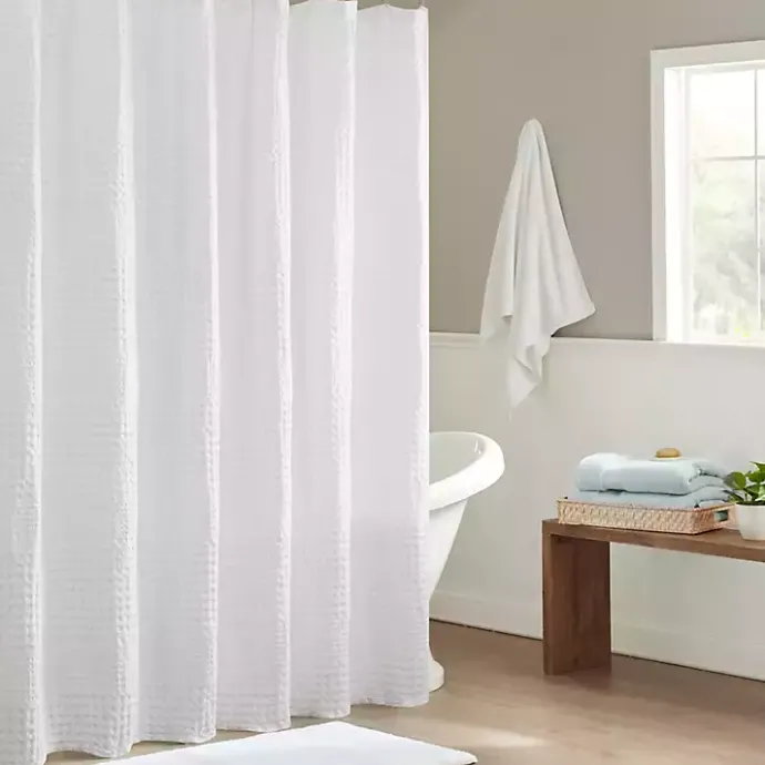 Hot Kirklands Home Waffle Cotton Shower Curtain White