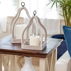 Sale Kirklands Home Washed Beaded Open Lantern, 16 in. White