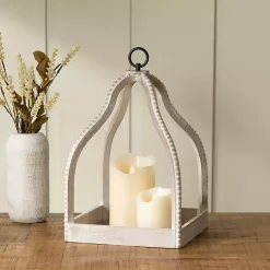 Sale Kirklands Home Washed Beaded Open Lantern, 16 in. White