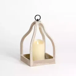 Sale Kirklands Home Washed Beaded Open Lantern, 11 in. White