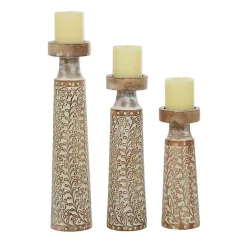 Sale Kirklands Home White Washed Floral Wood Candle Holders, Set of 3