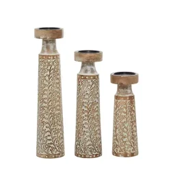 Sale Kirklands Home White Washed Floral Wood Candle Holders, Set of 3