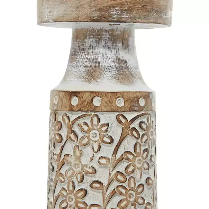 Sale Kirklands Home White Washed Floral Wood Candle Holders, Set of 3