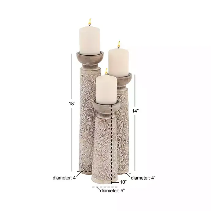 Sale Kirklands Home White Washed Floral Wood Candle Holders, Set of 3