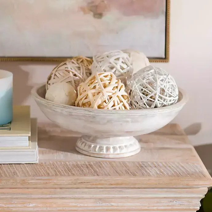 Hot Kirklands Home White Washed Mango Wood Pedestal Bowl, 12 in.