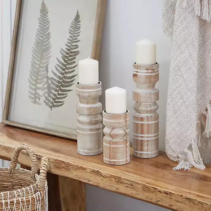 Best Kirklands Home White Washed Wood Column Candle Holders, Set of 3