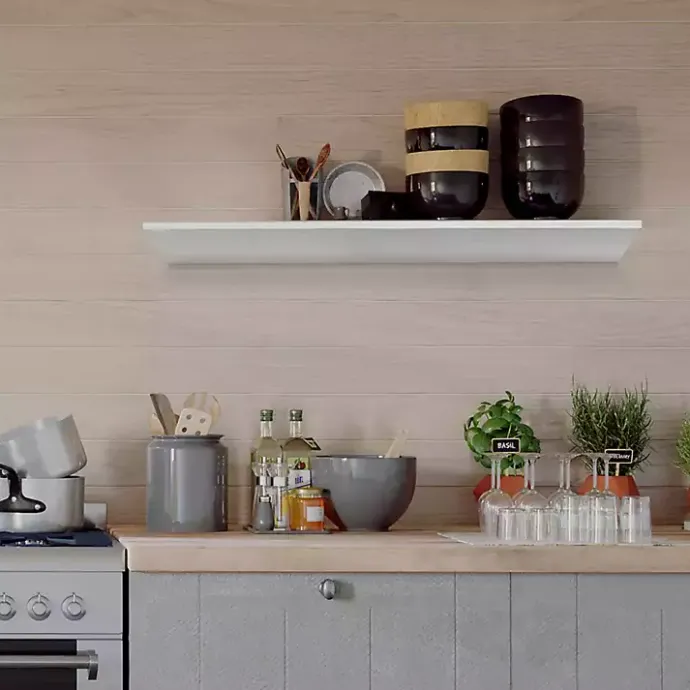 Clearance Kirklands Home White Wedge Wood Large Floating Shelf