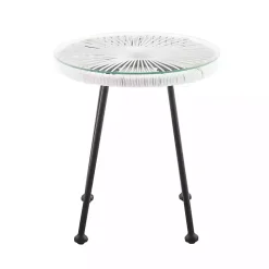 Hot Kirklands Home Wicker and Glass Top Outdoor Side Table White