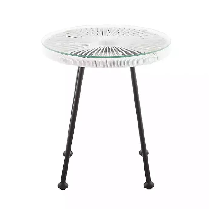 Hot Kirklands Home Wicker and Glass Top Outdoor Side Table White