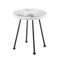 Hot Kirklands Home Wicker and Glass Top Outdoor Side Table White