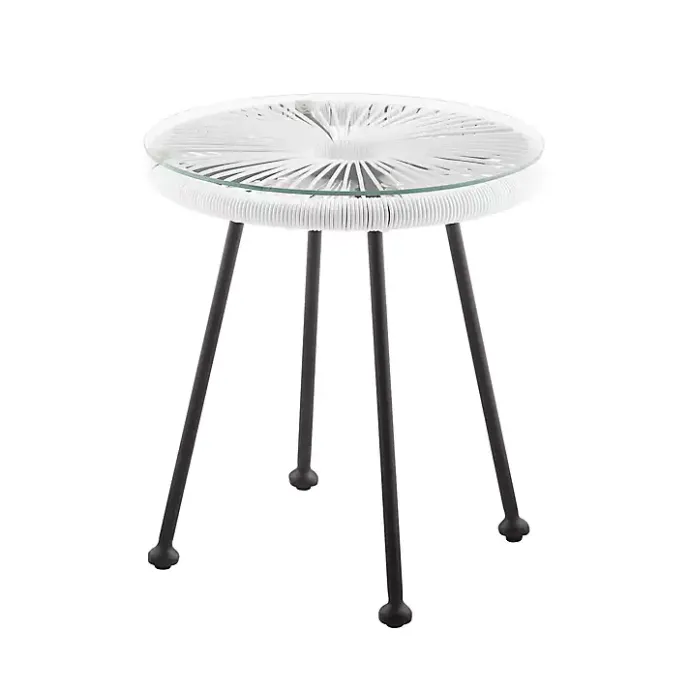 Hot Kirklands Home Wicker and Glass Top Outdoor Side Table White
