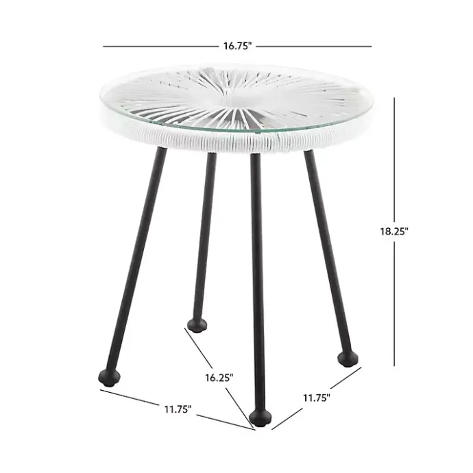Hot Kirklands Home Wicker and Glass Top Outdoor Side Table White