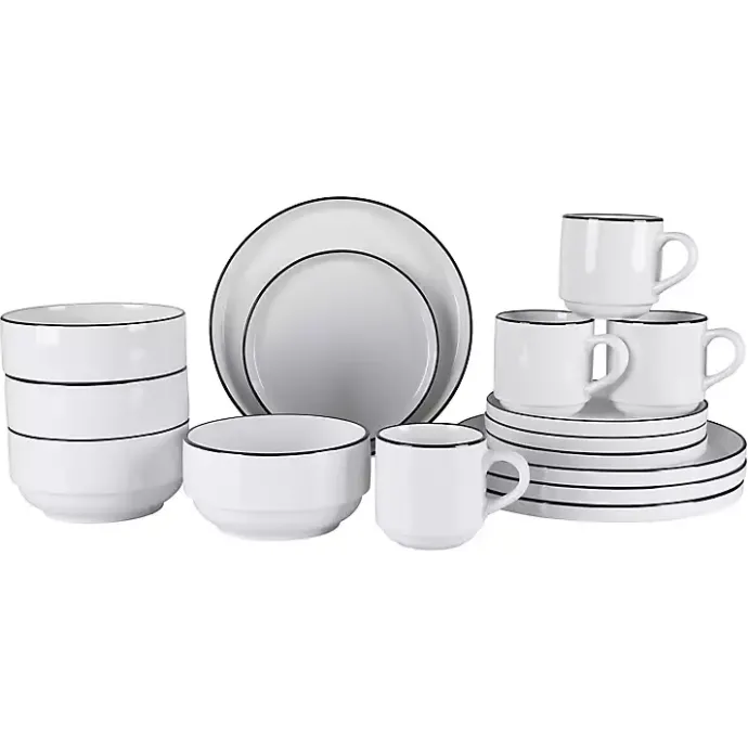 Hot Kirklands Home with Black Rims 16-pc. Dinnerware Set White