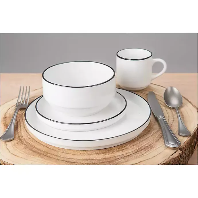 Hot Kirklands Home with Black Rims 16-pc. Dinnerware Set White