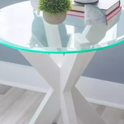 Hot Kirklands Home Wood and Glass Top X-Base Accent Table White