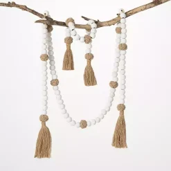 Sale Kirklands Home White Wood and Jute Beaded Garlands, Set of 2