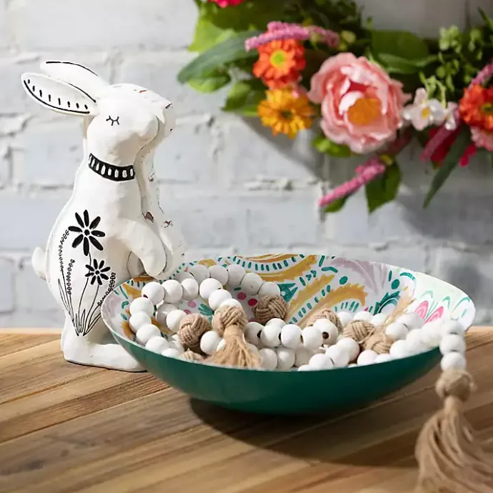 Sale Kirklands Home White Wood and Jute Beaded Garlands, Set of 2