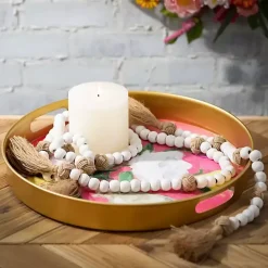 Sale Kirklands Home White Wood and Jute Beaded Garlands, Set of 2