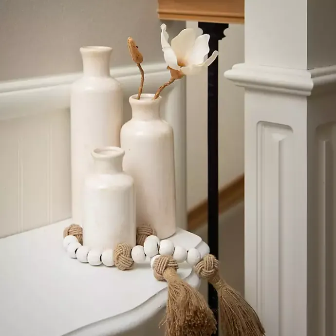 Sale Kirklands Home White Wood and Jute Beaded Garlands, Set of 2