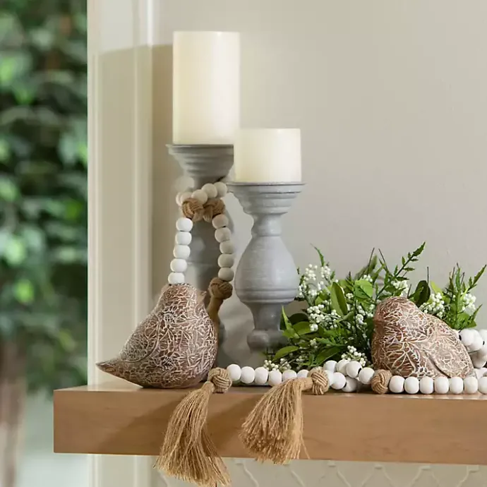 Sale Kirklands Home White Wood and Jute Beaded Garlands, Set of 2