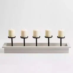 Kirklands Home White Wood and Metal Pillar Candle Runner