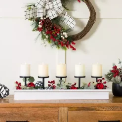 Kirklands Home White Wood and Metal Pillar Candle Runner