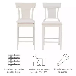 Kirklands Home Wood and Rattan Upholstered Counter Stool White
