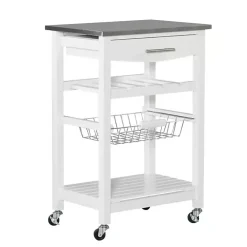 Best Kirklands Home Wood and Stainless Steel Kitchen Cart White