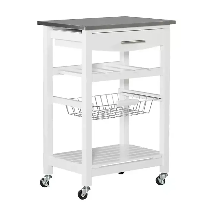 Best Kirklands Home Wood and Stainless Steel Kitchen Cart White