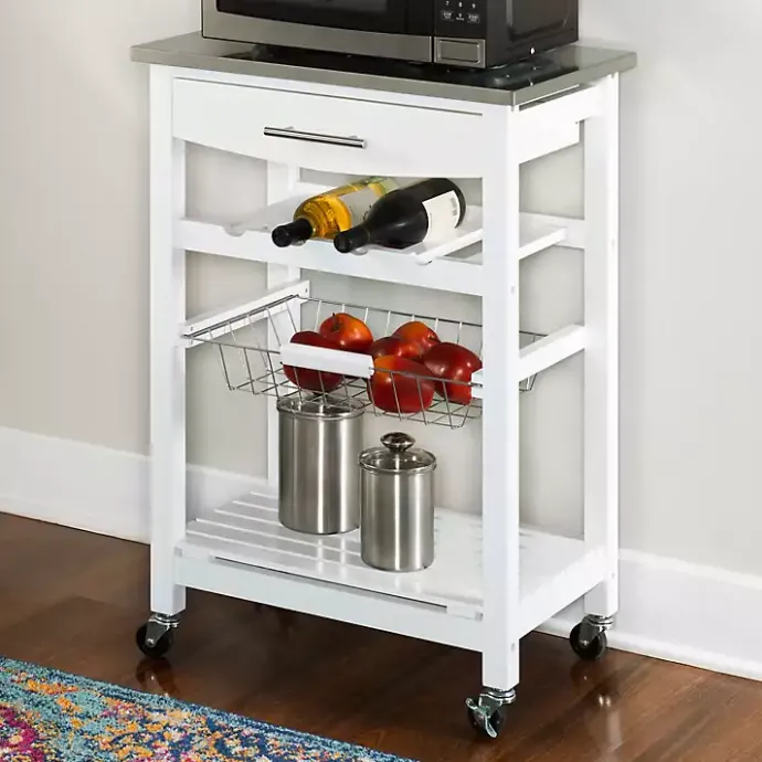 Best Kirklands Home Wood and Stainless Steel Kitchen Cart White