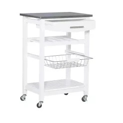 Best Kirklands Home Wood and Stainless Steel Kitchen Cart White