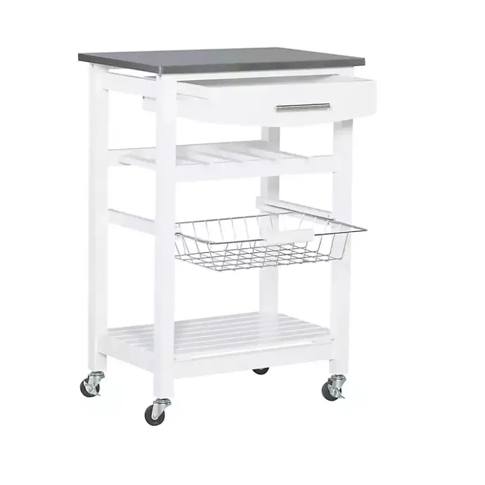 Best Kirklands Home Wood and Stainless Steel Kitchen Cart White