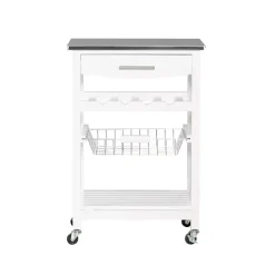 Best Kirklands Home Wood and Stainless Steel Kitchen Cart White