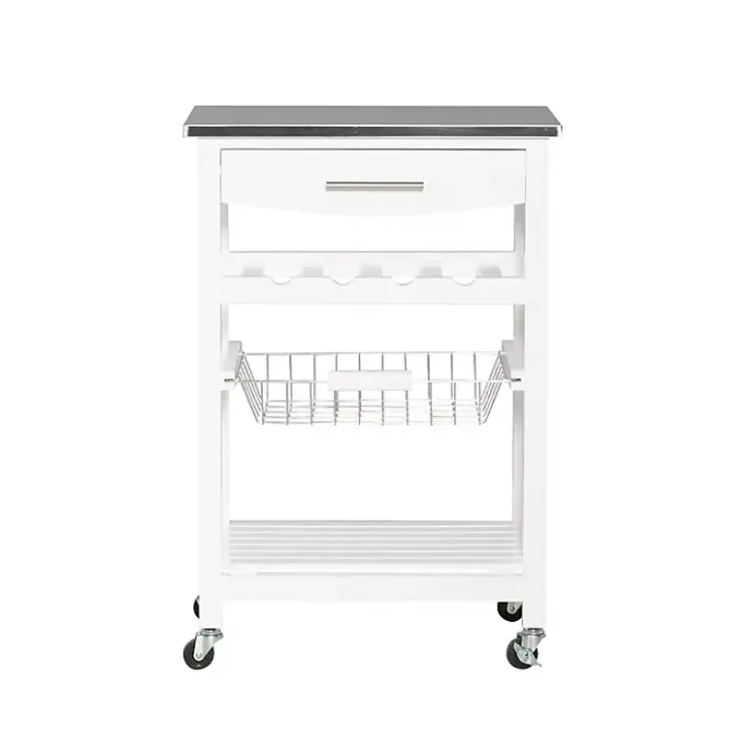 Best Kirklands Home Wood and Stainless Steel Kitchen Cart White