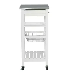 Best Kirklands Home Wood and Stainless Steel Kitchen Cart White