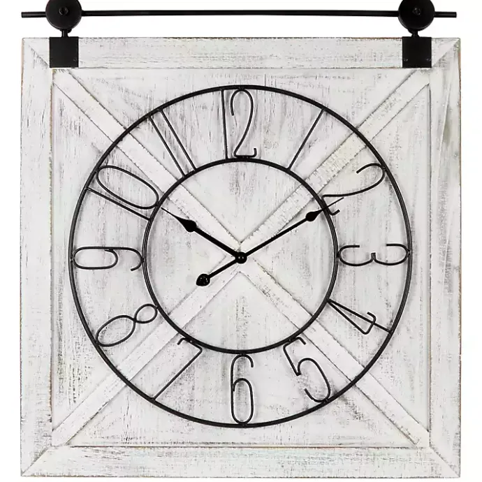 Online Kirklands Home White Wood Barndoor Wall Clock